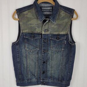 Men's RING OF FIRE Jean/Camo Vest Cotton/Poly SZ Small